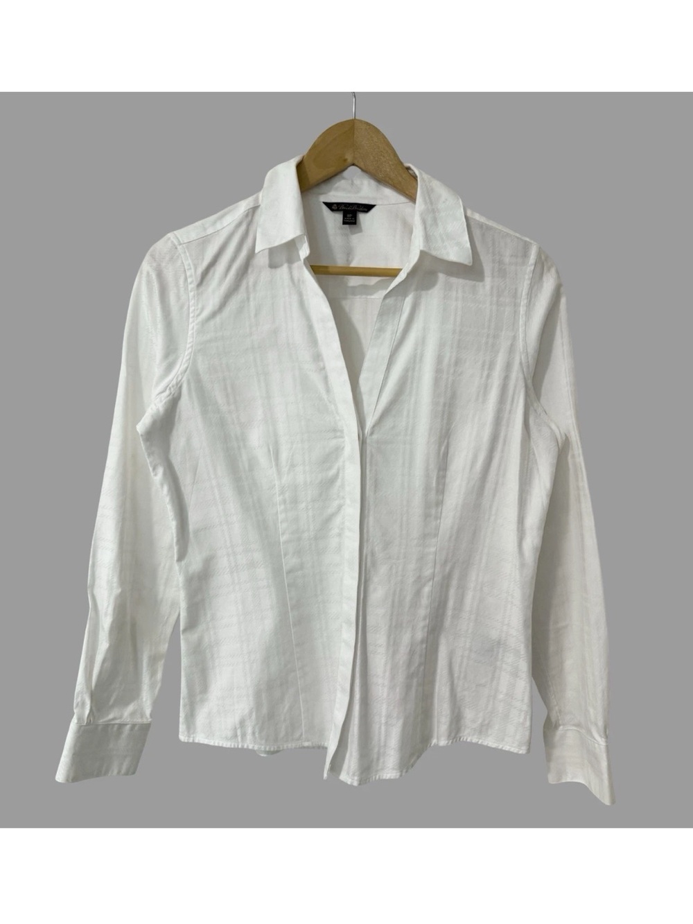 Brooks Brothers White Cotton Long Sleeve V-Neck Botton Down Shirt 8P